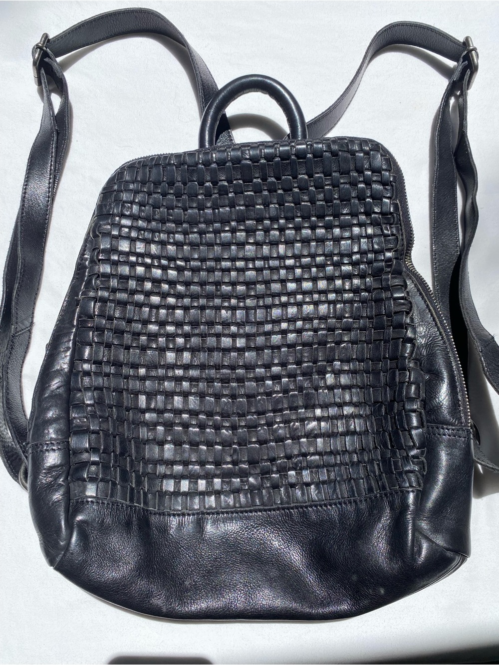 Vilenca Holland Woven Leather Backpack - Black
